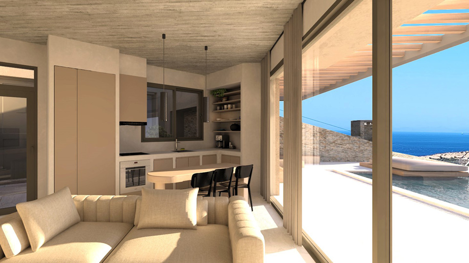 Two cave residences with swimming pools & two traditional ground-floor residences with basement and swimming pools / Andros