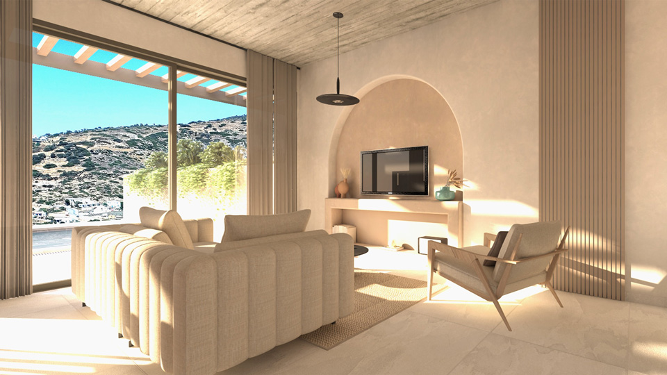 Two cave residences with swimming pools & two traditional ground-floor residences with basement and swimming pools / Andros