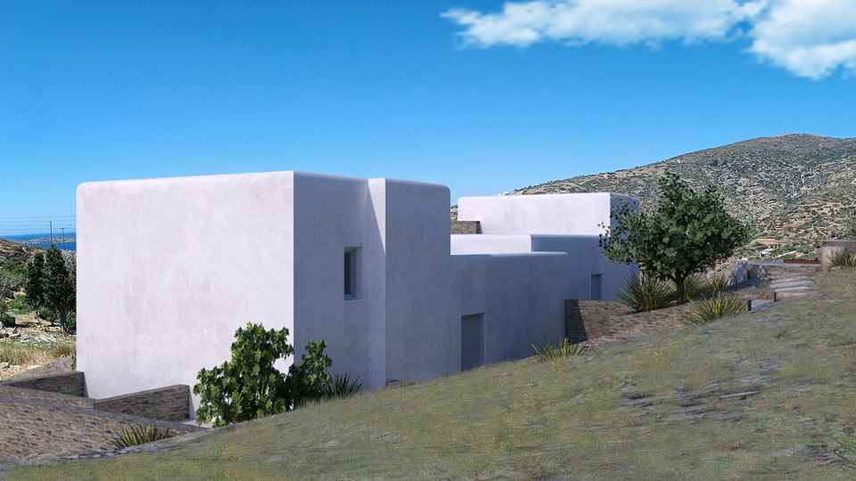 Two cave residences with swimming pools & two traditional ground-floor residences with basement and swimming pools / Andros
