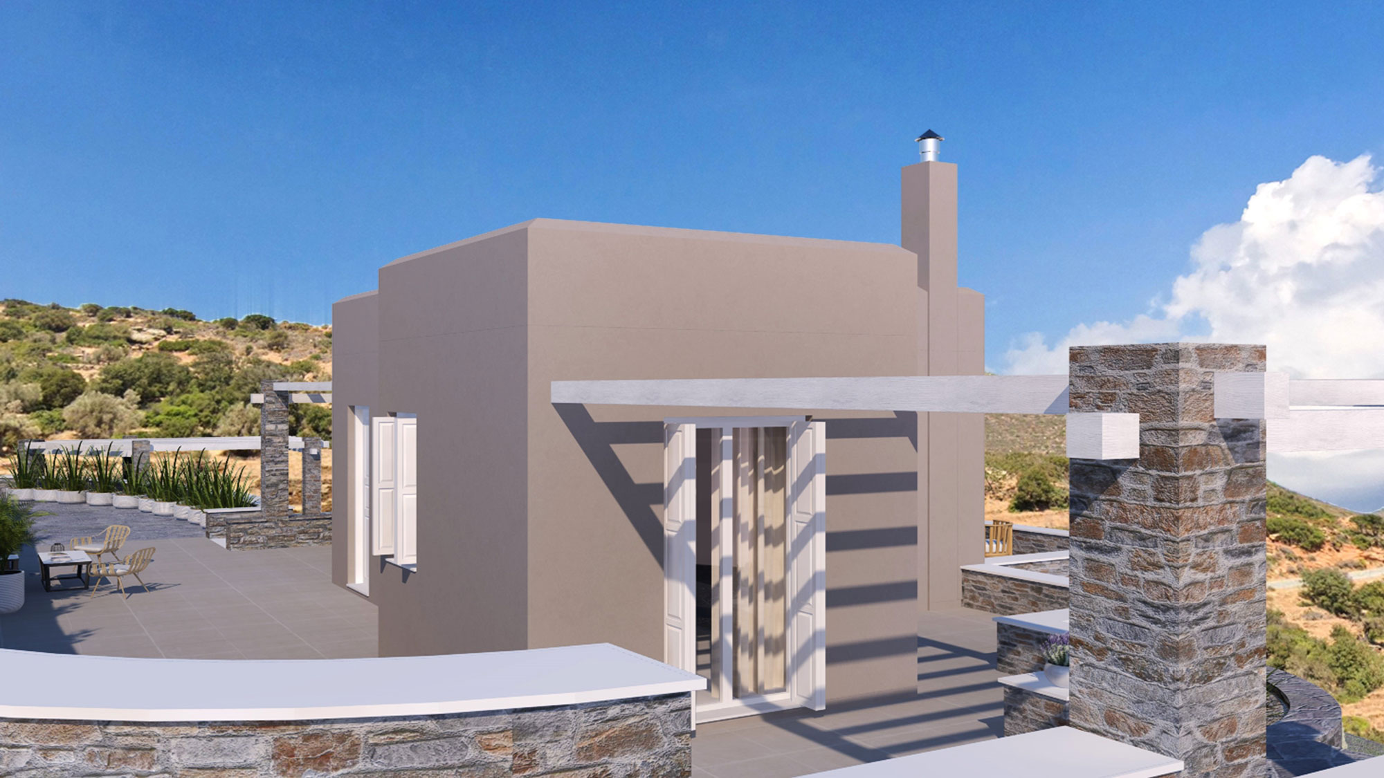 Νέα ισόγεια κατοικία με υπόγειο και πισίνα / Άνδρος